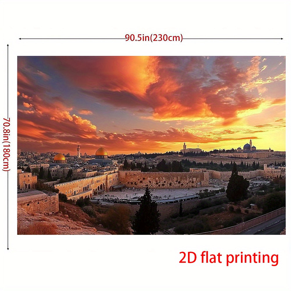 1pc Dome of the Rock Sunset Backdrop – Vibrant Bethlehem & Jerusalem Scene, 2D Flat Printing, Polyester Material, Perfect for Party Decor, Photo Shoots & Event Decorations, Lightweight & Easy to Clean, Event Photo Backdrop