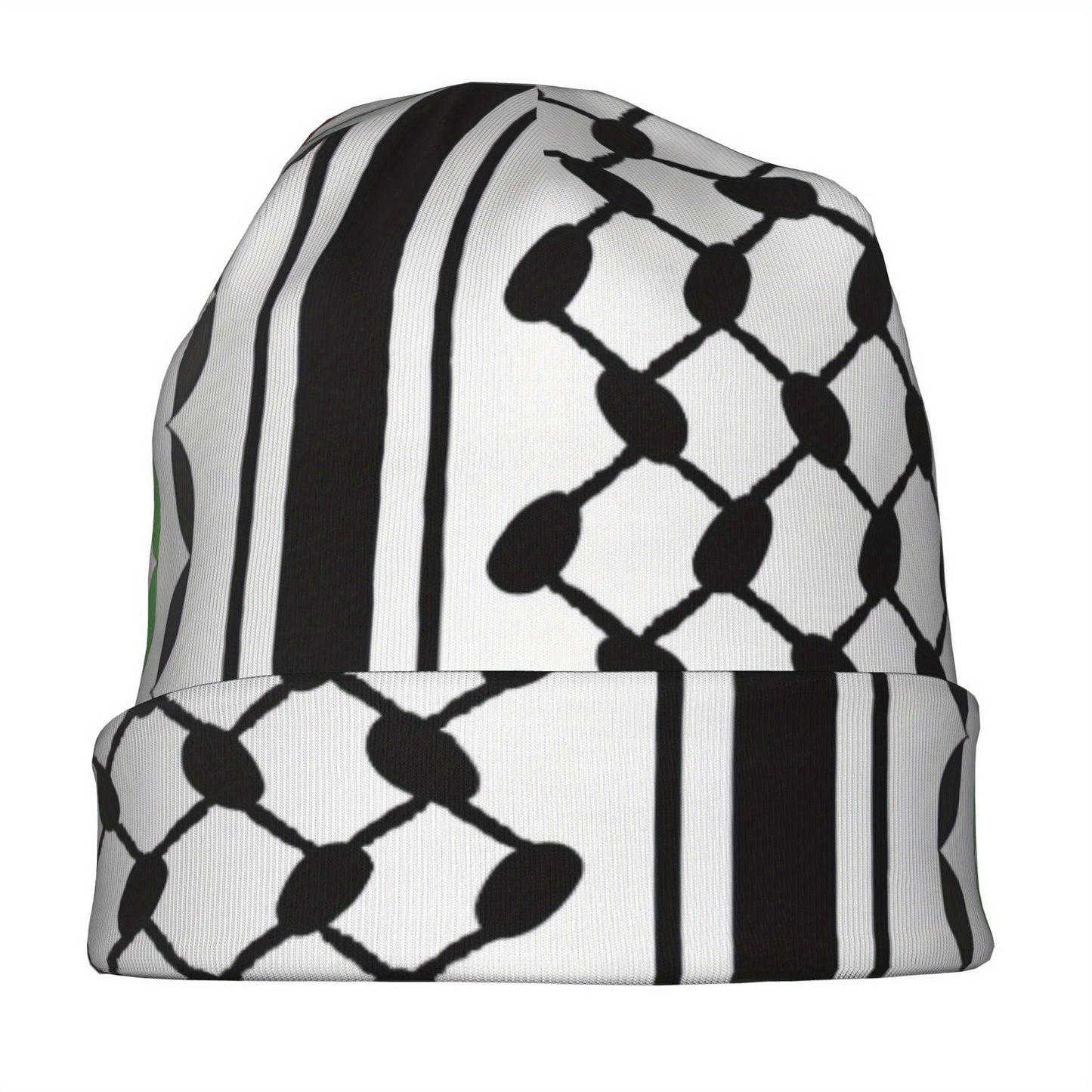 BIIHUDU Men's Keffiyeh Bonnet Hat - Black & Green Checkered Streetwear Beanie with White Stripes, Hip Hop Skull Cap for Casual Outfits, Comfortable Headgear, Street Style Accessory, Urban Fashion, Durable Headwear, Breathable